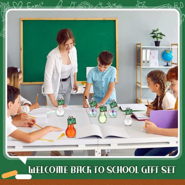 Alt view image 3 of 7 - 24 Pack Back to School Plastic Light Bulbs Jars with Card and String, First Day of School Gift 100 ml Light Bulb Candy Containers Clear Candy Jars Students Teachers Classroom Reward Gifts