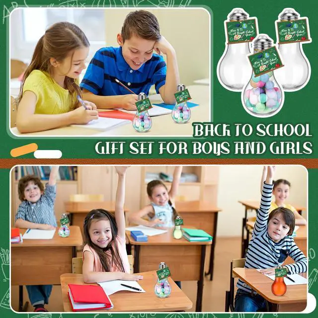 Alt view image 7 of 7 - 24 Pack Back to School Plastic Light Bulbs Jars with Card and String, First Day of School Gift 100 ml Light Bulb Candy Containers Clear Candy Jars Students Teachers Classroom Reward Gifts