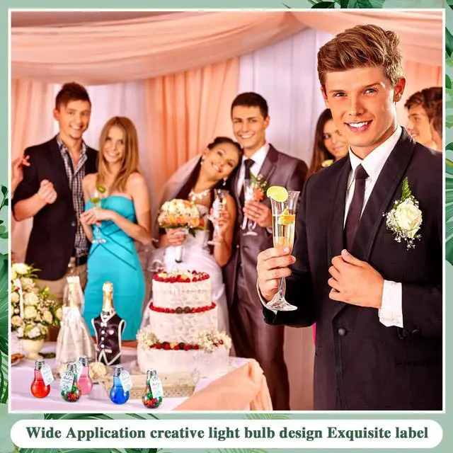 Alt view image 5 of 6 - 48 Sets 100 ml Plastic Light Bulb Jars Clear Candy Containers for Party Favors with Labels and Strings Fillable Lightbulb Jar Ornaments for Wedding Party Drink DIY Crafts, Silver