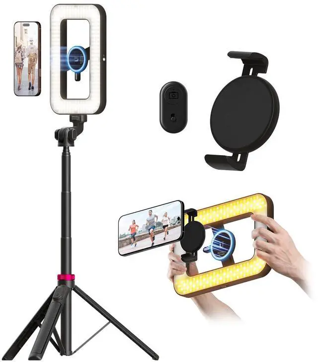 Main image of Magnetic Ring Light with Stand and Phone Clip, 62" Tripod for iPhone with Light, 6000mAh Phone Tripod with Light for Video Recording, TikTok, YouTube, Vlogging, Selfies, CRI95