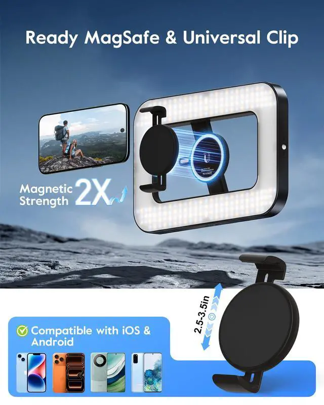 Alt view image 3 of 7 - Magnetic Ring Light with Stand and Phone Clip, 62" Tripod for iPhone with Light, 6000mAh Phone Tripod with Light for Video Recording, TikTok, YouTube, Vlogging, Selfies, CRI95