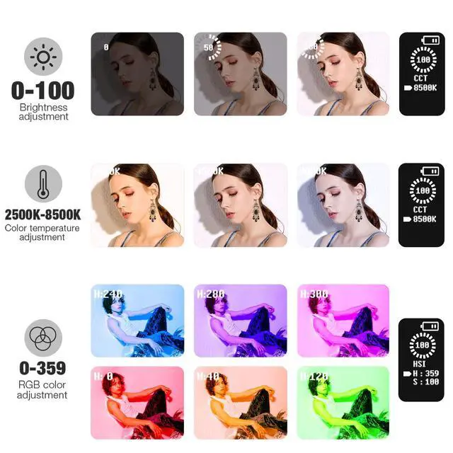 Alt view image 5 of 7 - G1s RGB Video Light with APP Control, 12W 210 Minutes Rechargeable Battery LED Camera Light, 10 Common Lighting Effects, CRI97 2500-8500K LED Video Light with Aluminum Alloy Body