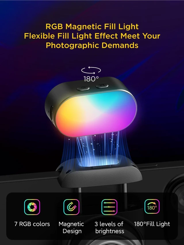 Alt view image 2 of 7 - RGB Magnetic Fill Light for Gimbal, LED Video Light w/3 Brightness and 7 Color Adjustment for Photography, Portable Mini Fill Light w/Long Battery Life for Hohem Zhiyun Feiyu Gimbal Stabilizer