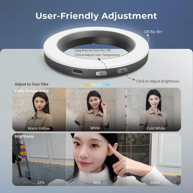 Alt view image 5 of 7 - Vibe P30 67mm Ring LED Video Light, Compact Powder-Size Bi-Color Light with High CRI 90, Compatible for 67mm Phone Mounts/Cases/Lenses, for Content Creation, Live Streaming, 4873