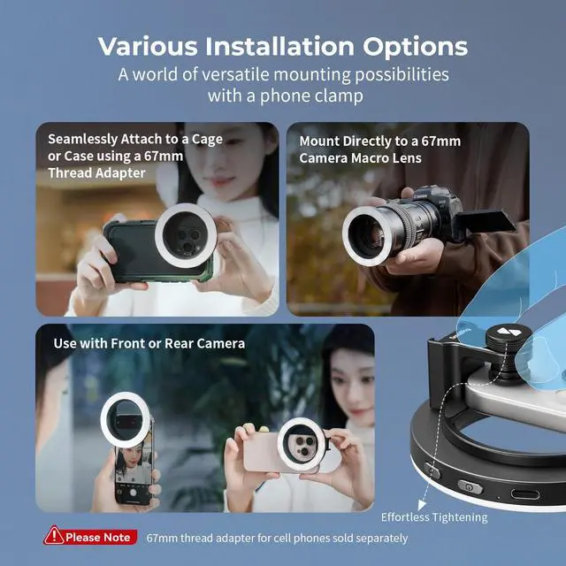Alt view image 2 of 7 - Vibe P30 67mm Ring LED Video Light, Compact Powder-Size Bi-Color Light with High CRI 90, Compatible for 67mm Phone Mounts/Cases/Lenses, for Content Creation, Live Streaming, 4873