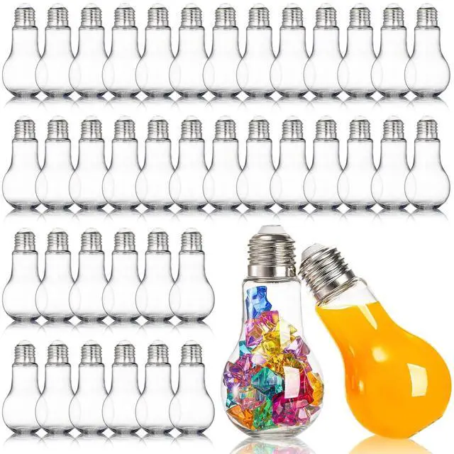 Main image of 40 Pack Plastic Light Bulbs, 100ml/3.4 Oz Clear Fillable Ornaments, Plastic Light Bulbs Candy Jars for Crafts, Decorative Centerpieces, Party Favors, Silver