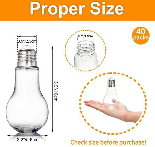 Alt view image 3 of 7 - 40 Pack Plastic Light Bulbs, 100ml/3.4 Oz Clear Fillable Ornaments, Plastic Light Bulbs Candy Jars for Crafts, Decorative Centerpieces, Party Favors, Silver