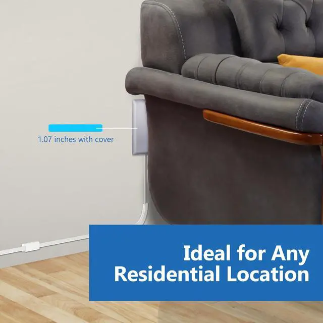 Alt view image 4 of 7 - Flat-Face Outlet Extender, 3 Receptacles, 8ft Cord, 1625W, ETL Listed
