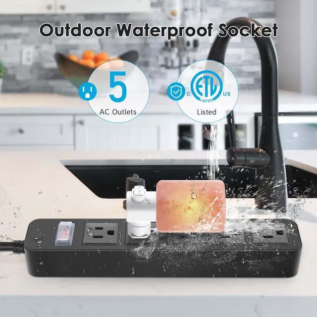 Alt view image 5 of 7 - Outdoor Power Strip Weatherproof, Waterproof, 5 Feet, 5 Outlets.