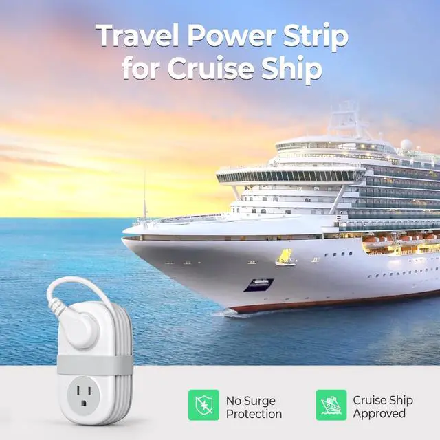 Alt view image 3 of 7 - Cruise Approved Travel Power Strip, 4FT Wrap-Around Extension Cord