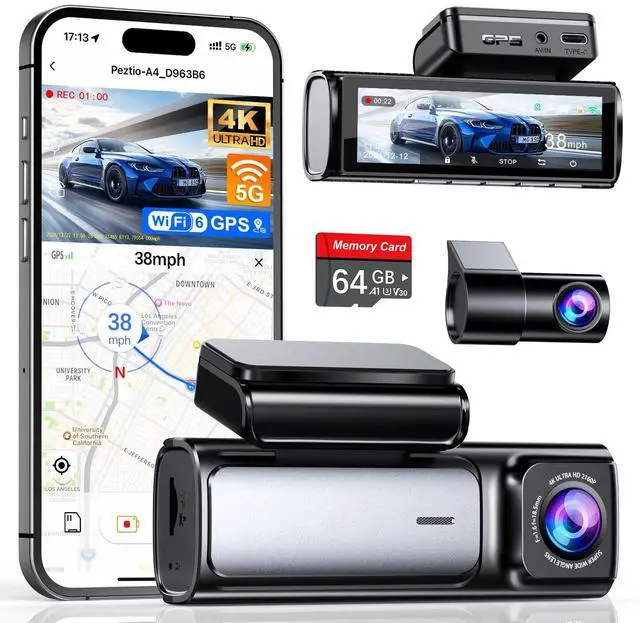 Main image of 4K+2.5K Dash Cam Front and Rear, Built-in 5G WiFi 6 GPS Dual Dashcam