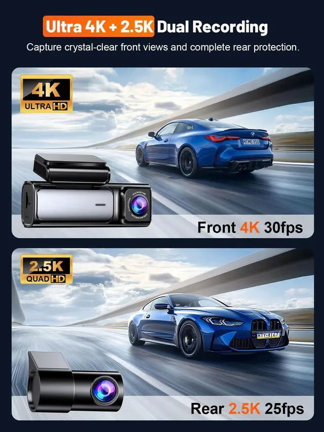 Alt view image 2 of 7 - 4K+2.5K Dash Cam Front and Rear, Built-in 5G WiFi 6 GPS Dual Dashcam