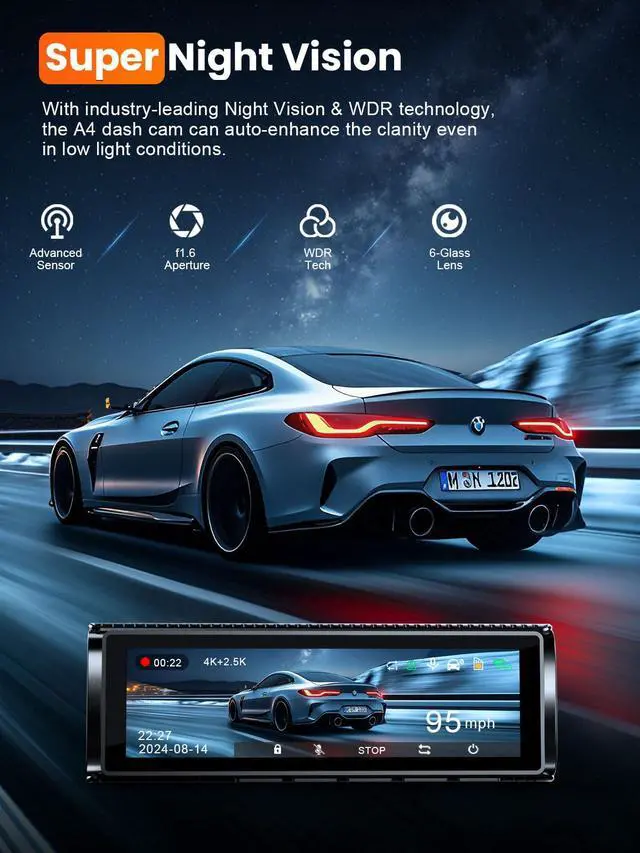 Alt view image 7 of 7 - 4K+2.5K Dash Cam Front and Rear, Built-in 5G WiFi 6 GPS Dual Dashcam