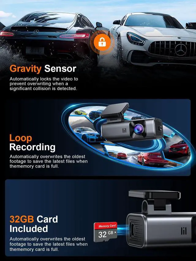 Alt view image 6 of 7 - 4K Dash Cam Front, 5GHz WiFi, 32GB Card Included, Mini Dashcam