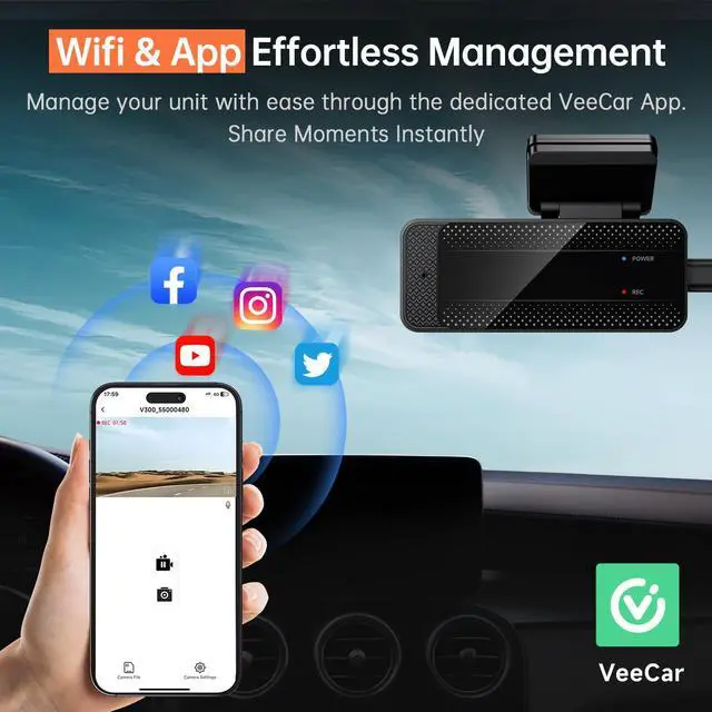 Alt view image 4 of 7 - 1296P Dash Cam Front, WiFi Dash Camera for Cars with App