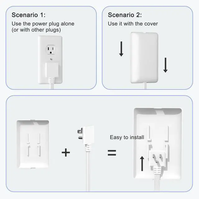 Alt view image 3 of 7 - 2 Pack 3FT Flat Plug Extension Cord Power Strip with 3 Outlets, Patented Detachable Ultra-Thin Outlet Cover Concealer & Ultra-Flat Plug, Max. 13A 125V 1625W ETL Listed, White Color