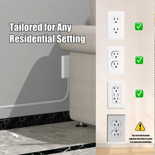 Alt view image 5 of 7 - 2 Pack 3FT Flat Plug Extension Cord Power Strip with 3 Outlets, Patented Detachable Ultra-Thin Outlet Cover Concealer & Ultra-Flat Plug, Max. 13A 125V 1625W ETL Listed, White Color