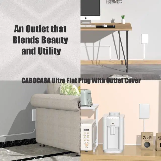 Alt view image 6 of 7 - 2 Pack 3FT Flat Plug Extension Cord Power Strip with 3 Outlets, Patented Detachable Ultra-Thin Outlet Cover Concealer & Ultra-Flat Plug, Max. 13A 125V 1625W ETL Listed, White Color
