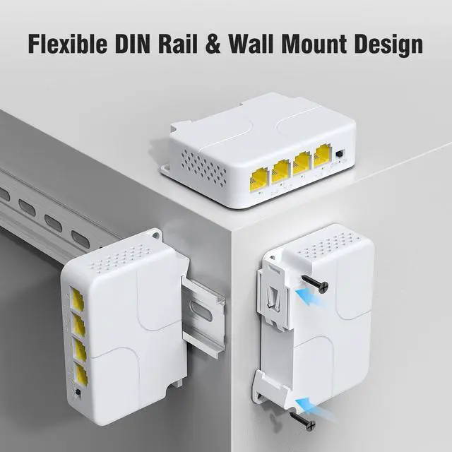Alt view image 5 of 7 - Gigabit PoE Extender 1 in 3 Out, 4-Port 1000Mbps PoE Repeater, IEEE 802.3af/at 30W, 100m (328ft) Extension, VLAN, Plug & Play, Wall Mount & DIN Rail Design for IP Camera, AP, NVR, VoIP Phone