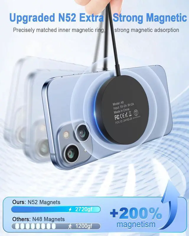 Alt view image 2 of 7 - Magnetic Wireless Charger Mag Safe Charging Pad Compatible with iPhone 17/17 Pro Max/iPhone Air/16/15/15 Plus/14/13/12 Series, 2025 Upgraded Fast Mag-Safe LED Charger with 20W Type-C Adapter (Black)