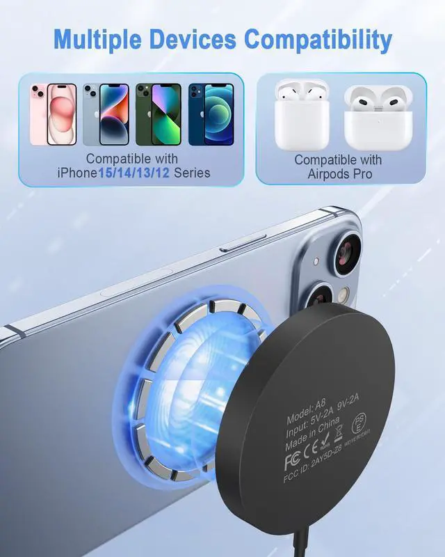 Alt view image 3 of 7 - Magnetic Wireless Charger Mag Safe Charging Pad Compatible with iPhone 17/17 Pro Max/iPhone Air/16/15/15 Plus/14/13/12 Series, 2025 Upgraded Fast Mag-Safe LED Charger with 20W Type-C Adapter (Black)