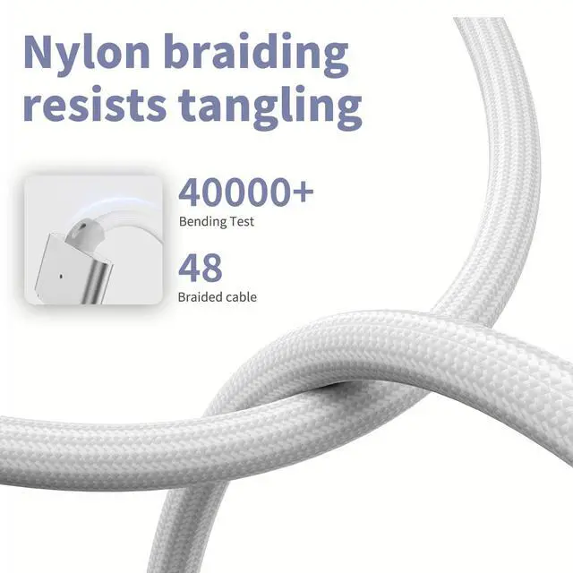 Alt view image 4 of 7 - 140W USB-C to Magnetic 3 Fast Charging Cable 6.6FT, Braided & Durable, Compatible with M5/M4/M3/M2 MacBook Air & Pro (2026-2021 Models) - White
