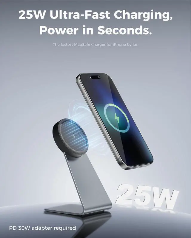 Alt view image 2 of 6 - Magnetic Charger Stand 25W Fast Charging Wireless Charger Compatible with Apple MagSafe Charger Compatible for Qi2.2 iPhone 17 16 15 14 13 12 Series 1 Pack
