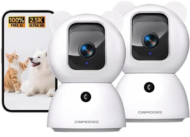 Main image of 2.5K Indoor Camera 2pack, Free AI Person/Pet/Cry Detection, 4MP Pet/Dog/Cat/Baby Camera w/Phone App, Cameras for Home Security, Pan Tilt 2.4GHz WiFi, Night Vision, Full Duplex 2-Way Audio