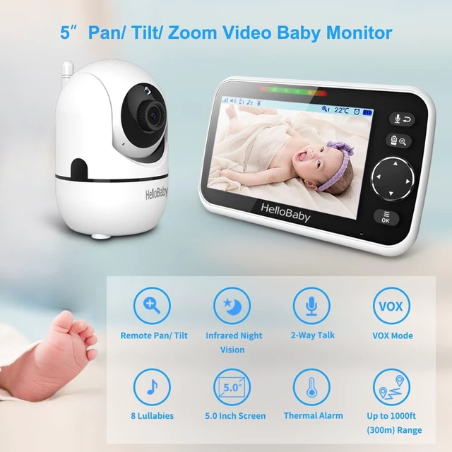 Alt view image 2 of 7 - No WiFi Baby Monitor Camera and Audio HB6550, 5" Video Screen | Trusted by 10M+ Families, 30H Battery, PTZ, Private No-WiFi, Night Vision, 1000ft, Easy Setup, 2-Way Talk, VOX, Travel Ready