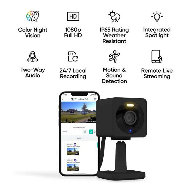 Alt view image 2 of 7 - Cam OG Indoor/Outdoor 1080p Wi-Fi Smart Home Security Camera with Color Night Vision, Built-in Spotlight, Motion Detection, 2-Way Audio, Compatible with Alexa & Google, Black, Free Expert Setup