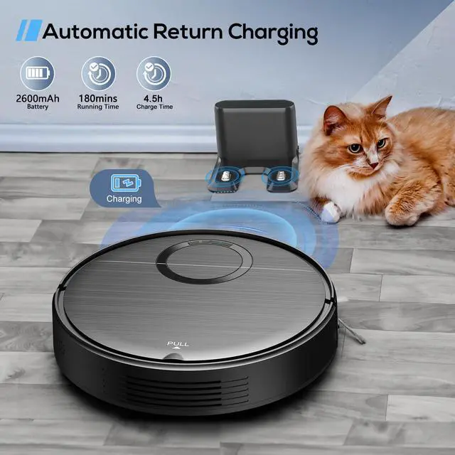 Alt view image 6 of 7 - Robot Vacuum, 2 in 1 Robot Vacuum and Mop Combo for Pet Owners: Strong Suction, Anti-Tangle Brushless Inlet, Picks Up Dog & Cat Hair, Wet Mopping Removes Paw Prints, Auto-Recharge with Schedule