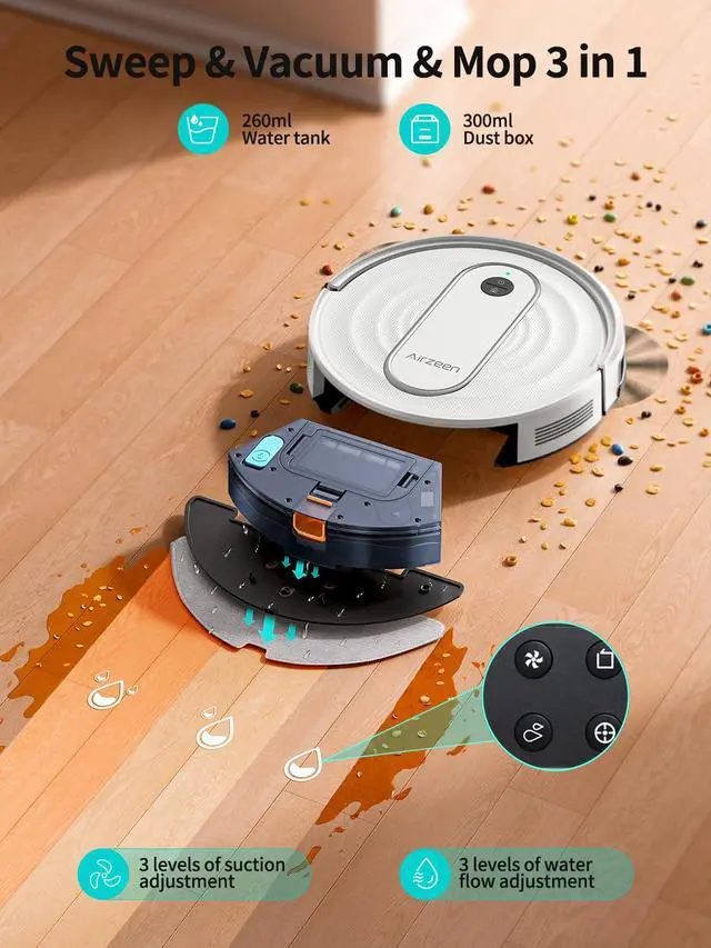 Alt view image 2 of 7 - Robot Vacuum and Mop with 4000Pa Powerful Suction, 3-in-1 Cleaning, Smart APP & Alexa Control, Self-Charging Robot Vacuum for Pet Hair, Carpets & Hard Floors