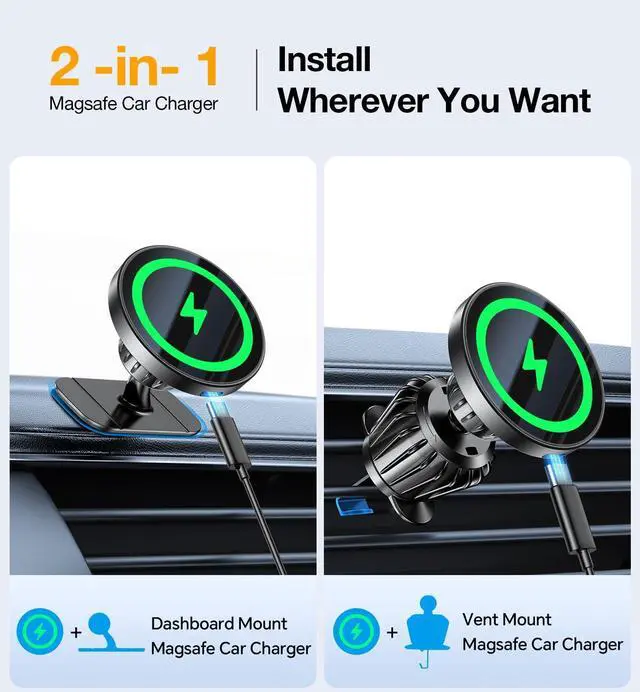 Alt view image 2 of 7 - for MagSafe Car Mount ChargerStronger MagnetsMagnetic Wireless Car Charger with Dashboard Pad Mounting Phone Holders for Your Car Accessories for Women Men Car Mount for iPhone 17 16 15 14