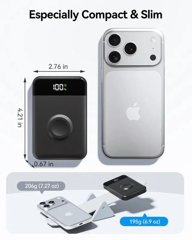 Alt view image 3 of 7 - for Magsafe Portable Charger, 10000mAh USB-C 22.5W Power Bank, Black