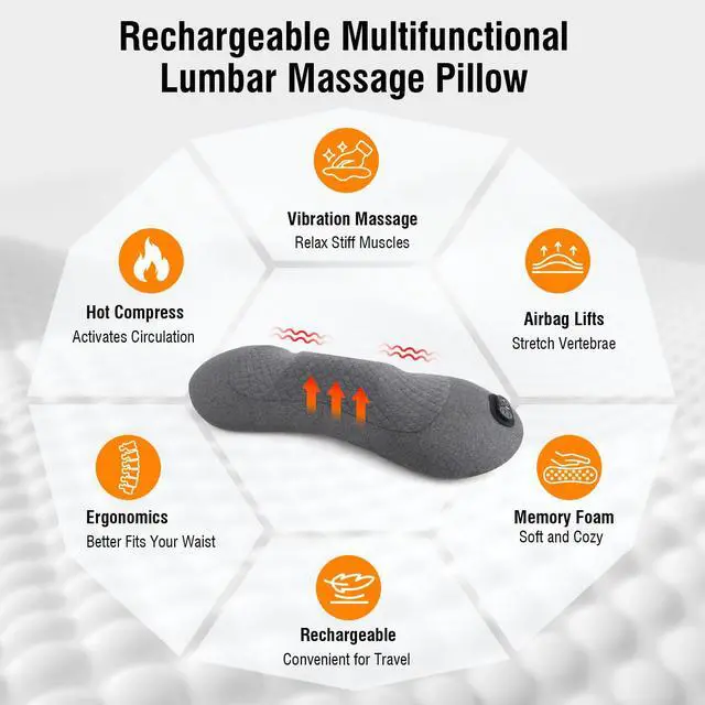 Alt view image 2 of 7 - Cordless Lumbar Support Pillow, Lower Back Massager for Pain Relief