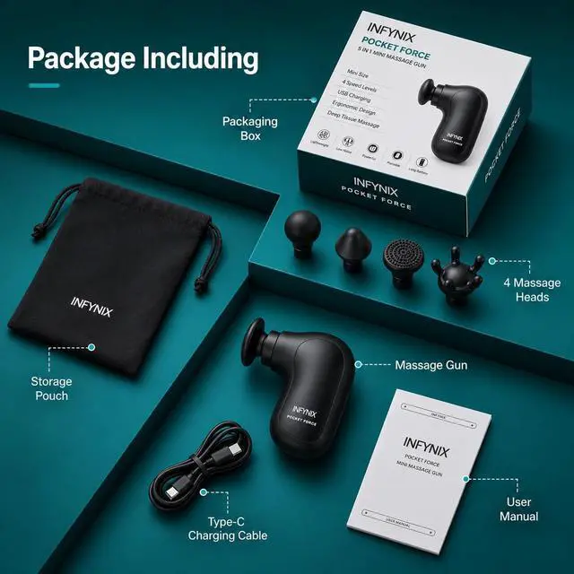Alt view image 2 of 7 - Pocket Force Mini Massage Gun, Portable Muscle Massager, 6.5mm Deep Tissue