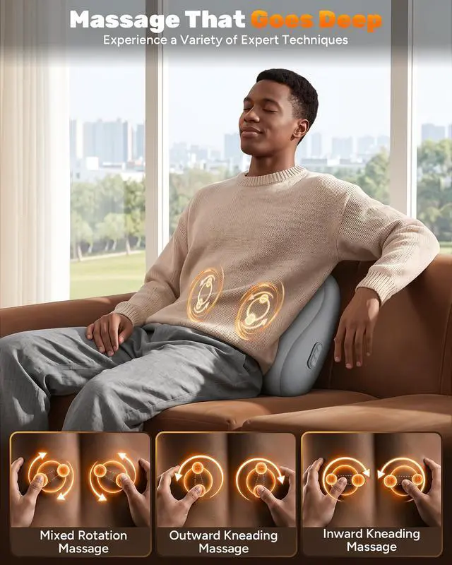 Alt view image 3 of 7 - Electric Back Massager, Deep Tissue Kneading Heat for Pain Relief