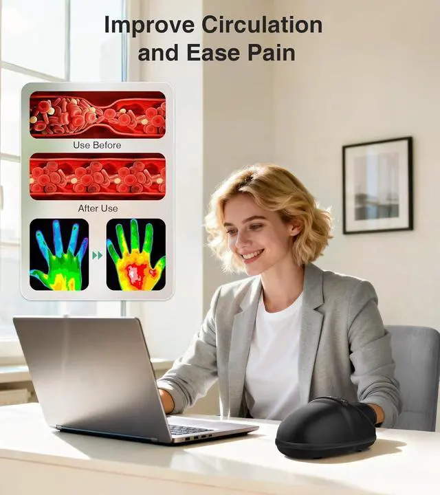 Alt view image 4 of 7 - Hand Massager - Hand Massager with Heat and Compression for Carpal Tunnel and Stiff Joints, Pain Relief from Wrist to Palm and Finger, Gifts for Women Men (Rechargeable)