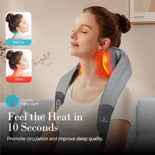 Alt view image 2 of 6 - Cordless Neck and Shoulder Massager with Heat for Pain Relief Deep Tissue