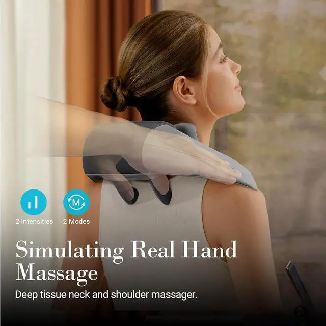 Alt view image 3 of 6 - Cordless Neck and Shoulder Massager with Heat for Pain Relief Deep Tissue