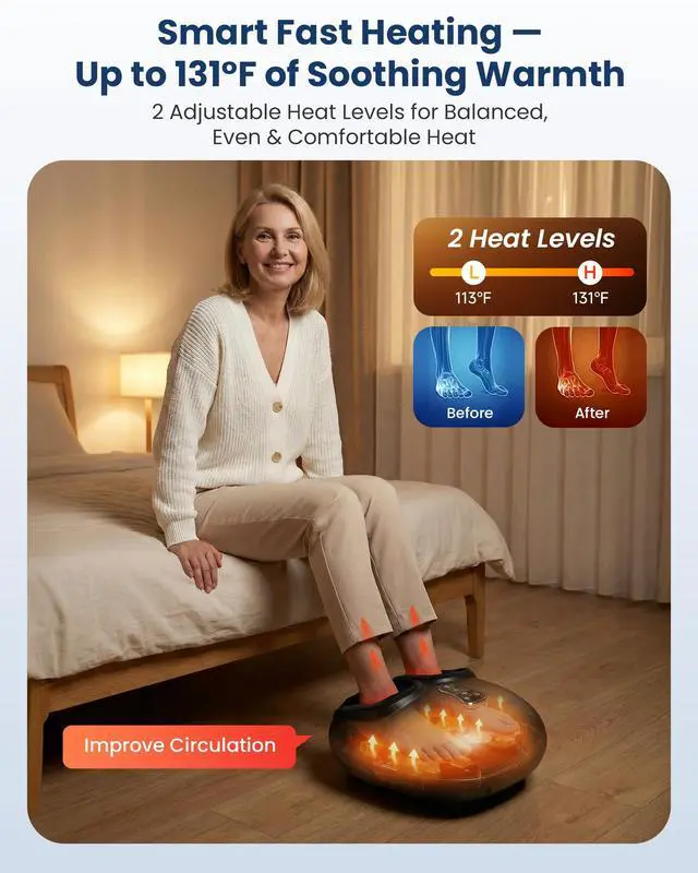 Alt view image 4 of 7 - 2026 Shiatsu Foot Massager with Fast Heat, Kneading Rolling Compression, Extra Vibration, FSA Eligible HSA Store, Plantar Fasciitis,Neuropathy Pain, Bigger Size 13IN, Gift for Men,Women