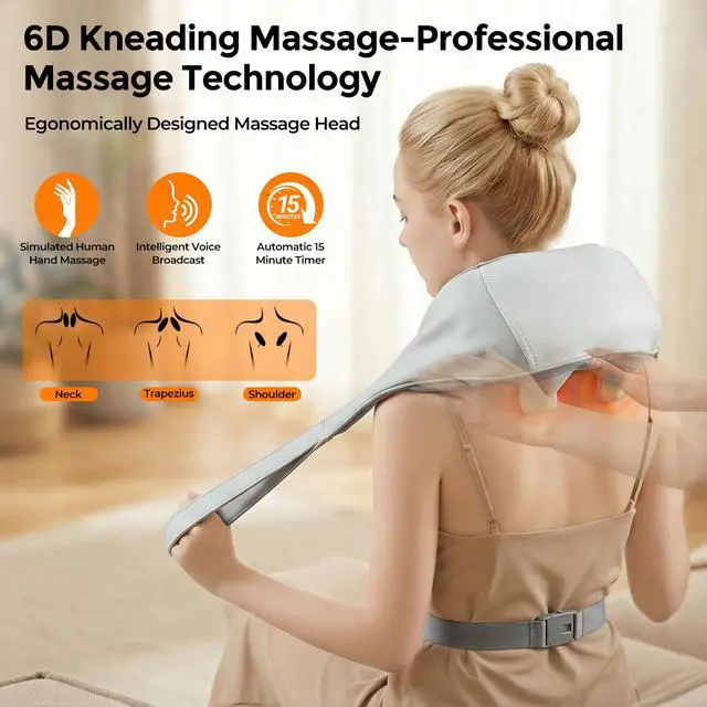 Alt view image 4 of 7 - Cordless Neck Massager with Heat,6D Shiatsu Remote Control for Pain Relief