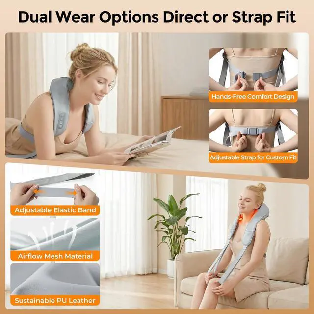 Alt view image 6 of 7 - Cordless Neck Massager with Heat,6D Shiatsu Remote Control for Pain Relief