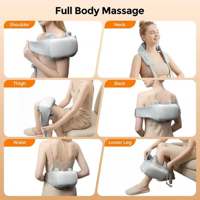 Alt view image 7 of 7 - Cordless Neck Massager with Heat,6D Shiatsu Remote Control for Pain Relief