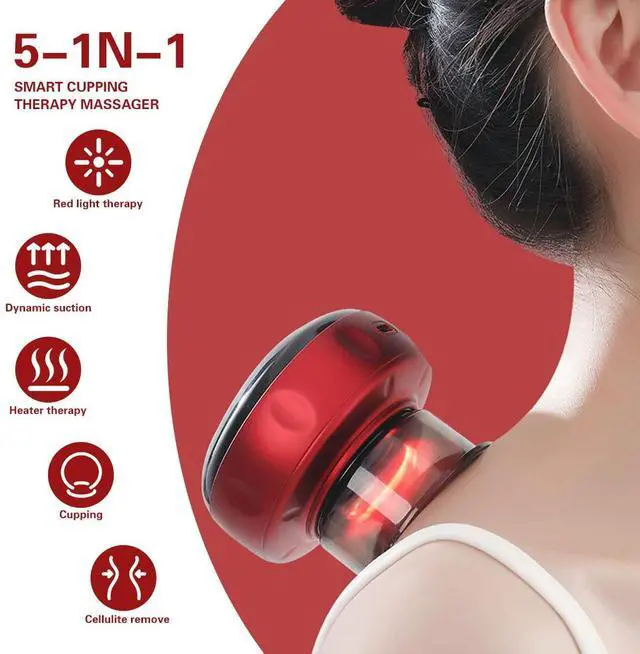 Alt view image 4 of 7 - Electric Cupping Set 2-Pack, Dual Vacuum Suction Body Massagers with Red Light & Heat Therapy, 60kPa Stronger Suction, 12 Levels, for Neck Shoulder Back Muscle Pain Relief (Black 2 Pack)