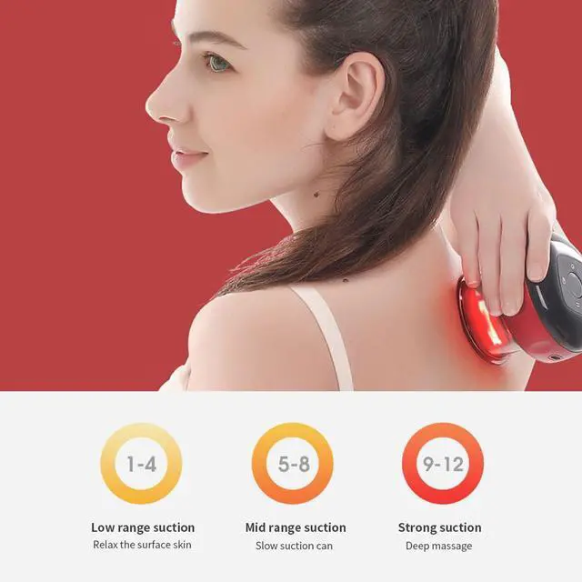 Alt view image 6 of 7 - Electric Cupping Set 2-Pack, Dual Vacuum Suction Body Massagers with Red Light & Heat Therapy, 60kPa Stronger Suction, 12 Levels, for Neck Shoulder Back Muscle Pain Relief (Black 2 Pack)