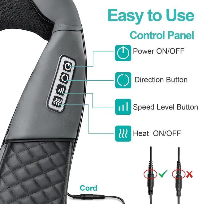 Alt view image 2 of 6 - Neck Massager - Portable Electric Shiatsu Back Massage Device with Heat, Deep Tissue 3D Kneading Pillow for Muscle Pain Relief, Valentines Day Gifts - Includes Carry Bag (No Battery)