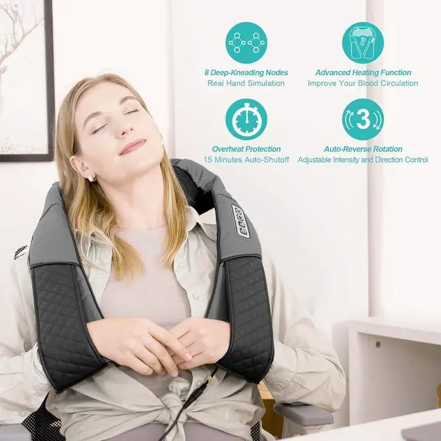 Alt view image 4 of 6 - Neck Massager - Portable Electric Shiatsu Back Massage Device with Heat, Deep Tissue 3D Kneading Pillow for Muscle Pain Relief, Valentines Day Gifts - Includes Carry Bag (No Battery)