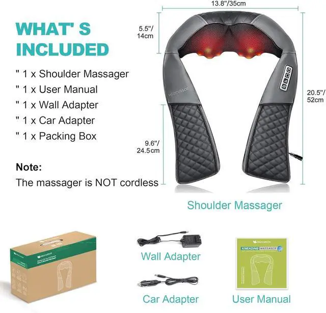 Alt view image 6 of 6 - Neck Massager - Portable Electric Shiatsu Back Massage Device with Heat, Deep Tissue 3D Kneading Pillow for Muscle Pain Relief, Valentines Day Gifts - Includes Carry Bag (No Battery)