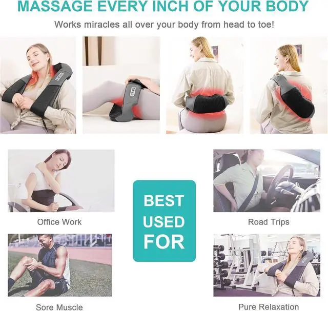 Alt view image 5 of 6 - Neck Massager - Portable Electric Shiatsu Back Massage Device with Heat, Deep Tissue 3D Kneading Pillow for Muscle Pain Relief, Valentines Day Gifts - Includes Carry Bag (No Battery)